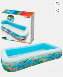 Inflatable Family Swimming Pool with Sea-Life Print | Large Rectangular Kids Pool
