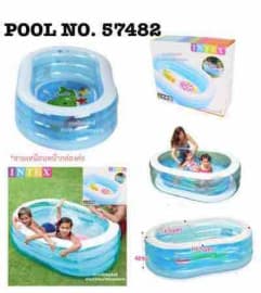 Inflatable Oval Family Pool for Kids | Clear Blue Paddling Pool with Fish Print