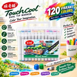 TouchCool Dual Tip Marker Set 120 Colours with Storage Case | Fine & Broad Art Markers