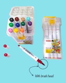 Touch Cool Dual Tip Marker 12 Pcs Set with Brush Head | Art Markers in Carry Case