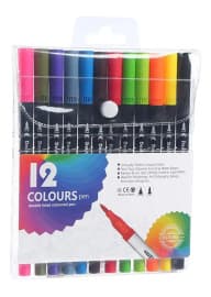 Dual Tip Brush Pen Marker Set of 12 Colours | Colouring Pens in Zip Pouch