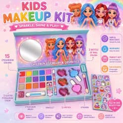 Kids Makeup Kit with 15 Eyeshadow Colours, Nail Polish, Lipsticks, Bracelet & Stickers | Sparkle, Shine & Play Set