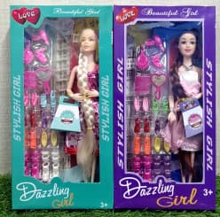 Dazzling Girl Fashion Doll Set with Shoes, Bag & Accessories | Assorted Designs | Ages 3+ | Color as per Stock dispatched