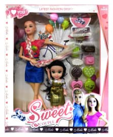 Mother & Daughter Doll Set with Balloons, Bicycle & Accessories | Sweet Couple Fashion Doll