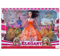 Elegant Fashion Doll with Orange Gown & Jewellery Accessories Set | Ages 3+