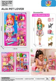 Alia Pet Lover Doll Set | Fully Movable Doll with Puppies & Pet Accessories | Ages 3+ | Color as per Stock dispatched