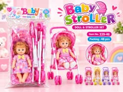 Baby Doll & Stroller Set | Foldable Pram with Doll for Girls
