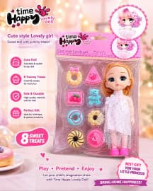 Happy Time Lovely Doll with Moving Joints & 8 Sweet Treats | Cute Fashion Doll Set