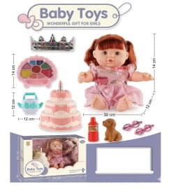 Baby Doll Set with Make-Up Palette, Birthday Cake, Pet & Accessories | Pretend Play Doll Set