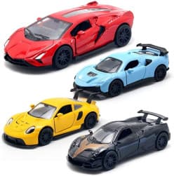 Kidoyz Die-Cast Sports Car | 1:43 die-cast sports car with pull-back and opening doors, 4 models mixed | Pack of 1 | Color As Per Stock