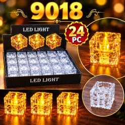 Diwali Candle Crystal Cube LED Tealight | Pack of 24 | Flameless Acrylic Candle Holder Light For Diwali Decoration