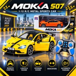 Remote Control Metal Sports Car 1:12 With Auto Parking, Lights & Sound, Opening Doors | 2.4GHz Remote | Color As Per Stock