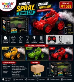 Magic Spray Stunt Car Remote Control With Rear Smoke, 360 Degree Rotation & Lights | Type-C Rechargeable | Color As Per Stock