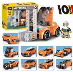 LEGO Style - 169+ Pcs Orange Forklift & Race Car Building Blocks Set | 10 Models in 1 Brick Kit With Figure | Ages 6+
