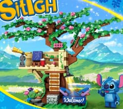 LEGO Style - Cherry Blossom Tree House Building Blocks Set With Blue Alien Character Figure | Telescope & Flowers | Creative Brick Toy