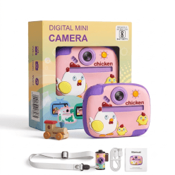 Kids Digital Mini Camera With Instant Print Paper Roll & Cute Silicone Cover | Photo, Video & Music Camera For Kids | Cover Design As Per Stock