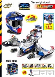 DIY Transforming Helmet To Car Parking Set With 2 Die-Cast Cars | Police Theme Racer Track Playset With Lights & Sounds | Premium Box