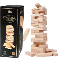 Classic Wooden Stacking Tower Game 54 Pcs | Heavy Quality Block Tumbling Family Game