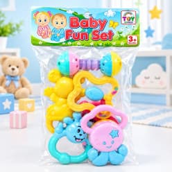 Baby Fun Set Rattles 6 Pcs | Colourful Baby Rattle & Teether Set for 3 Months+