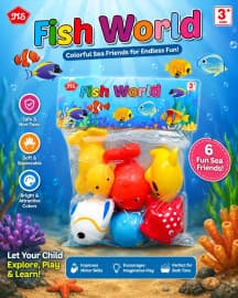 Fish World Soft Vinyl Squeeze Bath Toys Set of 6 Pcs | Baby Bath Fish Toys | Ages 3+
