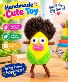 Handmade Cute Corn Plush Keychain Soft Toy | Funny Curly Hair Corn Toy | Pack of 1 Pc