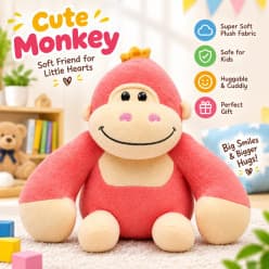 Cute Monkey Soft Toy | Red Plush Monkey with Crown | Huggable Gift for Kids