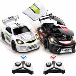 RC Crash & Drift Car Set | 2 Remote Control Cars with 2 Remotes in One Box | Door-Opening Racing Cars | USB Rechargeable
