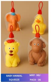 Baby Animal Squeezy Chu-Chu Squeeze Toy | Soft Rubber Bath Toy for Babies | Animal as per Stock Dispatched | Pack of 3 Pcs