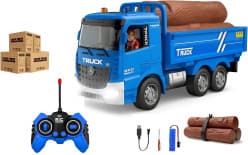 RC Loading Truck with Smoke & Spray | 6-Channel Remote Control Log Truck with Lights & Sound | USB Rechargeable