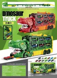 Dinosaur Carrier Truck 2-in-1 with 12 Alloy Cars | Dino Transporter Toy for Kids | Color as per Stock Dispatched | Pack of 1 Set