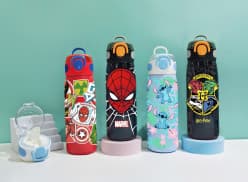 Cartoon Superhero Theme Water Bottle for Kids | 620 ml with Flip Straw Lid | Random Design as per Stock Dispatched | Pack of 1 Pc