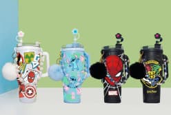 Cartoon Theme Big Tumbler with Handle, Straw & Pom Pom Charm | 1200 ml | Random Design as per Stock Dispatched | Pack of 1 Pc