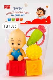 6 Pcs Baby Chu Chu Squeeze Toy Set with Rattle & Blocks | Soft Baby Toys Gift Set | Pack of 1 Set