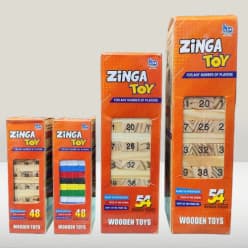 Zenga Wooden Tower Block Game Big with Numbers | Stacking Tumble Tower Family Game | 54 Pcs | Pack of 1 Set