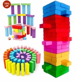 Zenga Colorful Wooden Tower Block Game Big | Stacking Tumble Tower Family Game | 54 Pcs | Pack of 1 Set