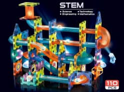 110 Pcs Magnetic Tile Blocks Set with Marble Run | Stem Magic Magnetic Building Toy for Kids | Pack of 1 Set