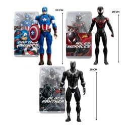 3 Piece Set 20 cm Superhero Action Figures | Captain America, Miles Morales & Black Panther | Plastic Box
