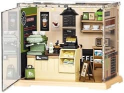 DIY Miniature Coffee Shop Dollhouse Kit With Lights | Battery Operated Mini Room Building Set | Type-C Version