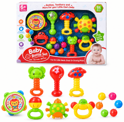 Baby Rattle Gift Set 8 Pcs | Colorful Newborn Rattle & Teether Toys in Gift Box | Pack of 1 Set