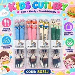 Zootopia Stainless Steel Fork & Spoon Set for Kids with Travel Case | Cute Character Handles, Durable & Rust-Free | Color as per Stock dispatched | Pack of 3 Sets - Total 6pcs
