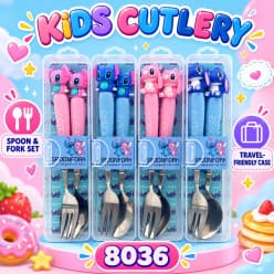 Stitch Stainless Steel Fork & Spoon Set for Kids with Travel Case | Cute Character Handles, Durable & Rust-Free | Color as per Stock dispatched | Pack of 3 Sets - Total 6pcs