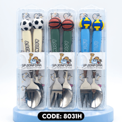 Football Stainless Steel Fork & Spoon Set for Kids with Travel Case | Cute Character Handles, Durable & Rust-Free | Color as per Stock dispatched | Pack of 3 Sets - Total 6pcs