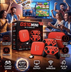 GS10 Mini HD TV Game Box | 20000+ Pre-loaded Retro Games with 2 Wireless Controllers | Plug & Play | Pack of 1 Pc