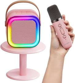 Mini Portable Bluetooth Karaoke Speaker With Wireless Microphone and Lights (Multicolor)