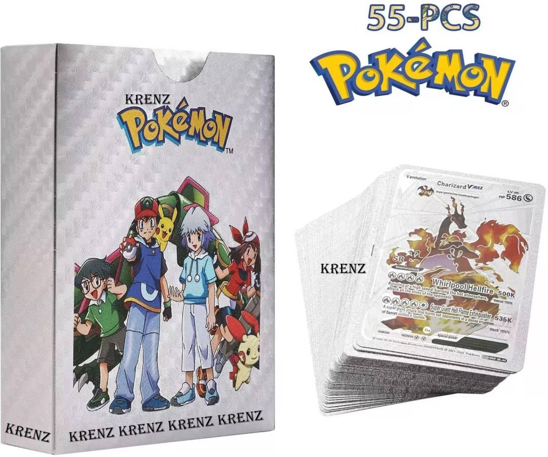 Pokemon Playing Cards 55 Pcs Silver Foil Card Deck Box V Series Vmax Gx Ex Ox  (Silver)