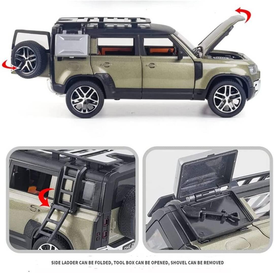 1:24 Diecast Land Rover Defender Alloy Pull Back Car with Lights & Sound for Kid  (Golden, Silver, Pack of: 1)