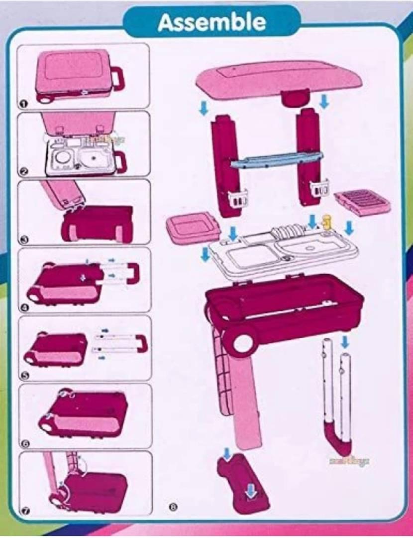 2 in1 Little Chef Trolley Kitchen Play Toy Set for Girls with Music & Light