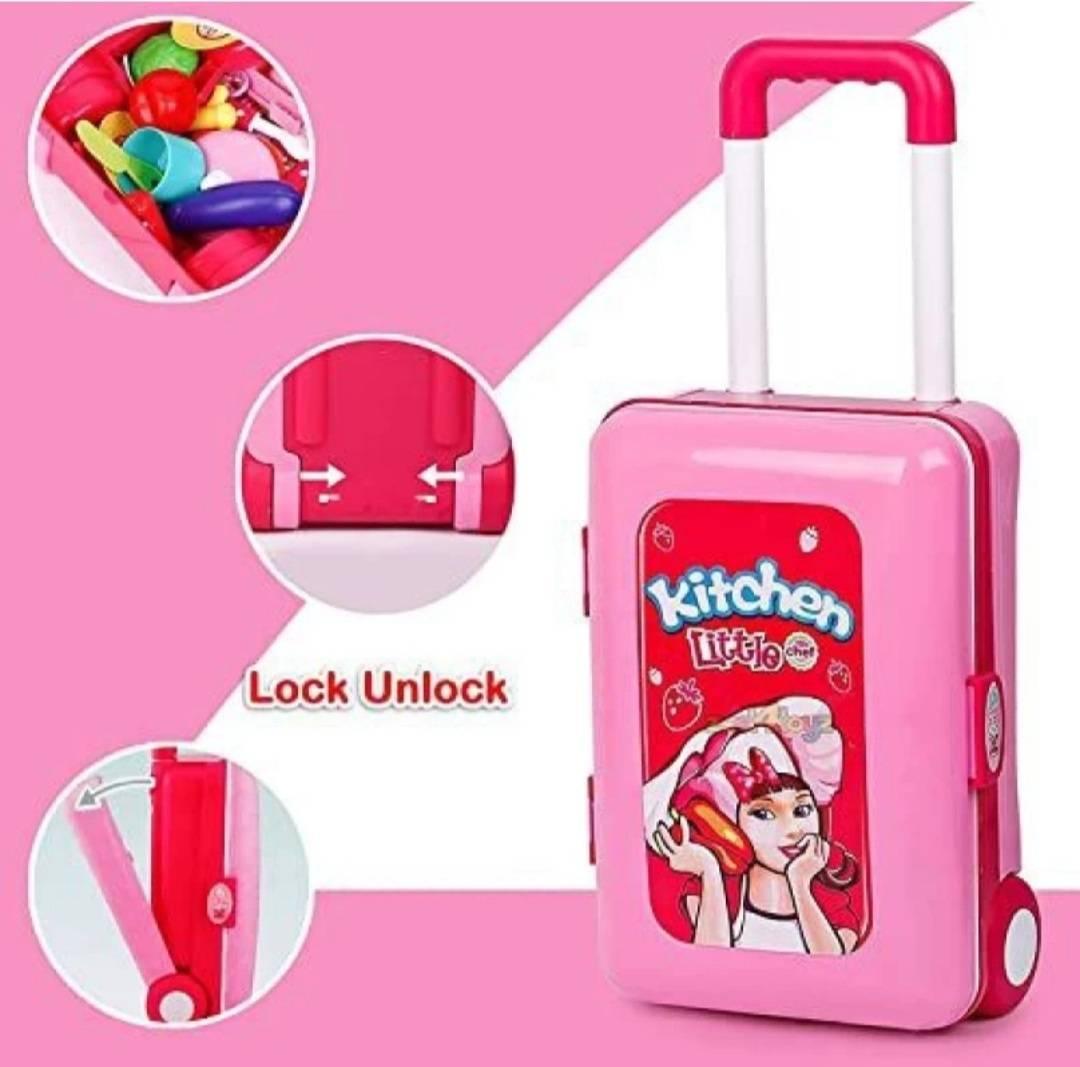 2 in1 Little Chef Trolley Kitchen Play Toy Set for Girls with Music & Light