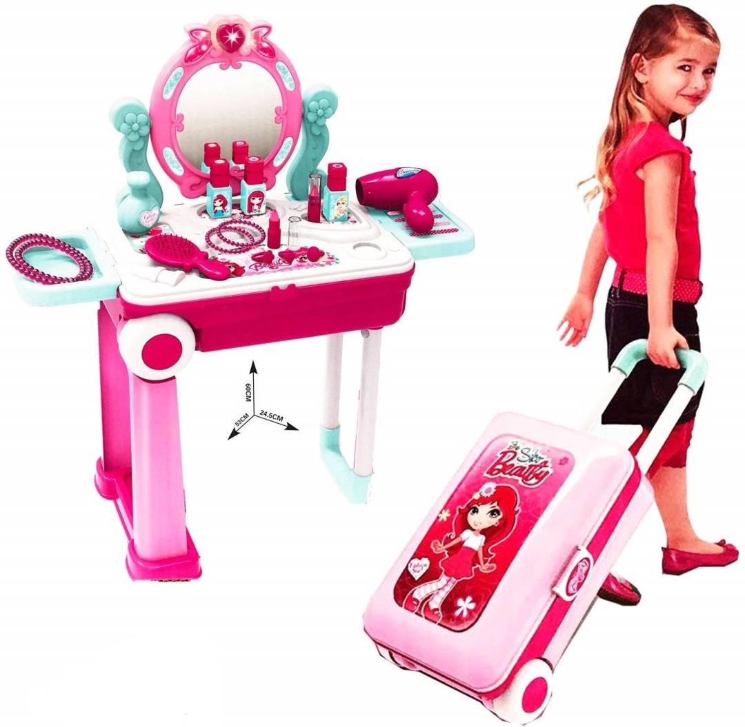 Unique Creation Trolley Case Beauty Set for Girls,Makeup Tool Sets Pretend Play Workbench Playset Educational Toy for Kids(Trolley Case Beauty Set)