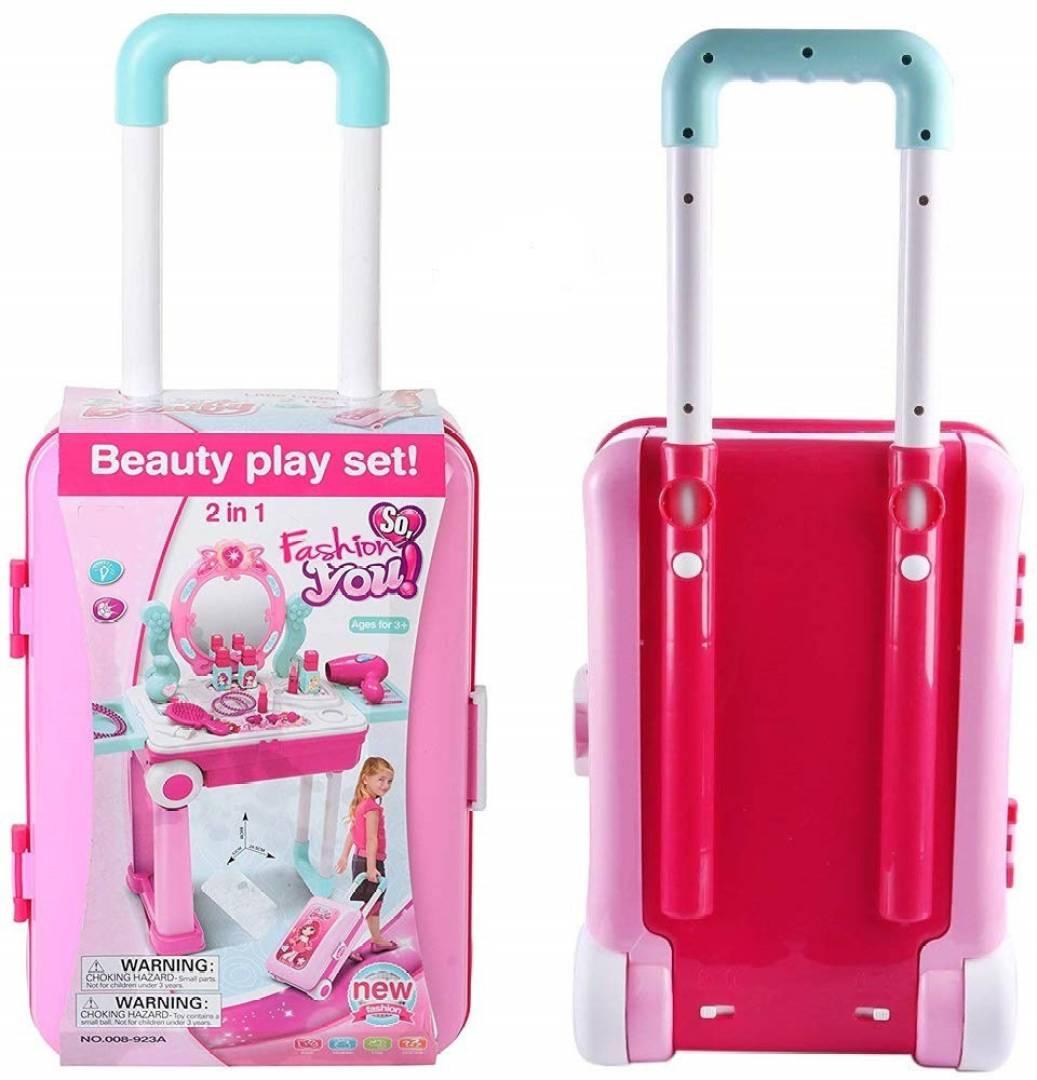 Unique Creation Trolley Case Beauty Set for Girls,Makeup Tool Sets Pretend Play Workbench Playset Educational Toy for Kids(Trolley Case Beauty Set)